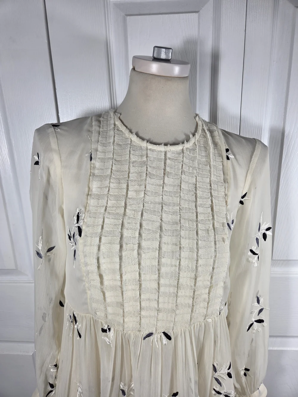 Anthropologie Feather Bone Cream Embroidered Boho Mini Dress 4